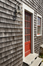 Doorway on harbor shed, Nantucket, Massachusetts, USA.