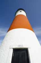 Low angle view of Sankaty Head Lighthouse against sky, Nantucket, Massachusetts, USA.