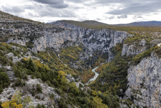 View of Verdon Gorge with Verdon River in distance, Gorges du Verdon, Provence, France.