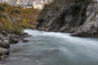Verdon River crossing Verdon Gorge, blurred motion, Gorges du Verdon, Provence, France.