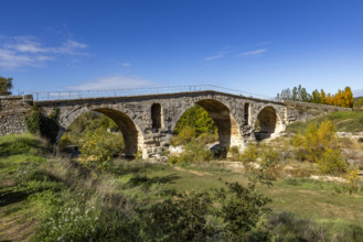 3rd century Roman bridge, Pont Julien, on sunny day, Bonnieux, Vaucluse, France.
