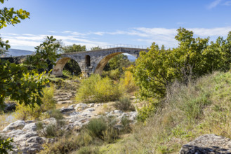 3rd century Roman bridge, Pont Julien, on sunny day, Bonnieux, Vaucluse, France.