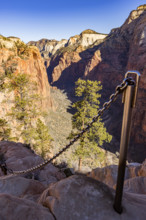 Safety chains on hike to Angels Landing, Zion National Park, Utah, USA.