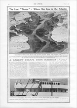 Article du journal anglais "The Shere", situant l’épave du RMS Titanic, sur une carte de l’océan