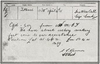 Message de détresse envoyé par les opérateurs radio du RMS Titanic au cargo Russe Birma