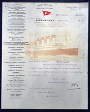 Lettre envoyée au Père Browne, en accompagnement de son billet du RMS Titanic