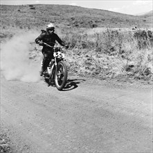 Number 35. Motorcycle rider Ayub, number 35, competing in the Menengai hill climb. Menengai hill,