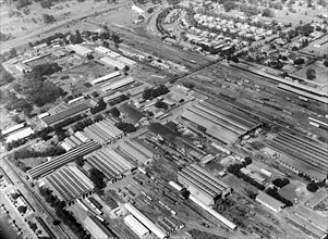 Railway yards, Nairobi. An aerial photograph from the publicity department of the East African