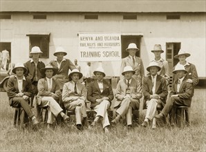 Railway training staff. Group portrait of the teaching staff at the training school of the Kenya