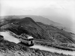Bus on the Chunya escarpment. A publicity photograph from the East African Railways and Harbours