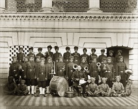 Indian military band. Portrait of an Indian military band in uniform. Amongst the traditionally
