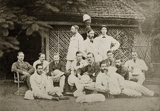 Satara and Poona cricket teams. Group portrait of the Satara and Poona cricket teams dressed in