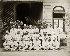 Bombay cricket teams. Group portrait of the north and south Bombay cricket teams dressed in their