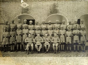 Police wireless telegraphy course. Uniformed Indian and British officers in the Uttar Pradesh