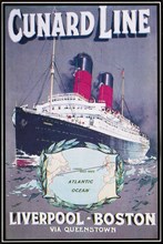 Cunard Line poster. A 1990s reproduction of an early Cunard Line poster, depicting the SS Franconia