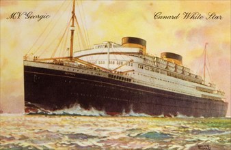MV Georgic steam liner. Postcard of a painting by Walter Thomas of the MV Georgic steam liner
