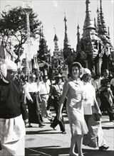Princess Alexandra of Kent at Shwe Dagon Pagoda. Princess Alexandra of Kent walks with a procession