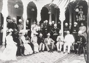 British and Indian officials at the Maharajah's palace. Indian and British officials pose for a