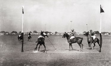 Polo match during the Prince of Wales' tour of India. Action shot of a polo match, in which Prince