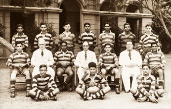 Rugby team at the Royal College of Colombo. Group portrait of a rugby team at the Royal College of