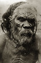 The oldest man in the tribe. Portrait of an elderly aboriginal man from the Pinto tribe. Australia,