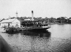 SS Usoga at Port Bell. Passengers board the SS Usoga at Port Bell on Lake Victoria. The railway