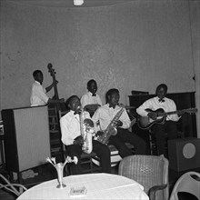 Musicians at the SJAK dance. A band of African musicians play a variety of musical instruments at a