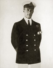 Captain Francis M Austin. Portrait of Captain Francis M Austin, commanding aboard HMS Danae, posed