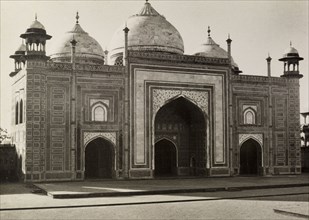 The Taj Mosque. The ornately decorated Taj Mosque, a red sandstone temple located inside the Taj