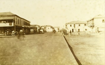 A street in Accra, Ghana. Street scene. Accra, Gold Coast (Ghana), 1918. Accra, East (Ghana),