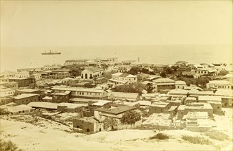 View across Cape Coast, 1917. View out to sea across the city of Cape Coast. Cape Coast, Gold Coast