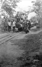 Timber railway, Western Africa. A light man-powered railway designed for the transportation of logs