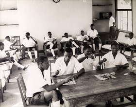 Recreation at a Tanganyikan college. Official publicity shot for the Tanganyikan government. A