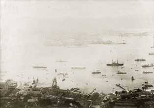 View across Hong Kong harbour, 1903. View over Hong Kong harbour looking across to Kowloon: an area