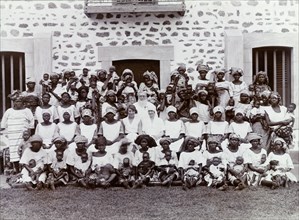 Patients at the Maternity Institute of Abeokuta. A large number of Nigerian women pose for a group