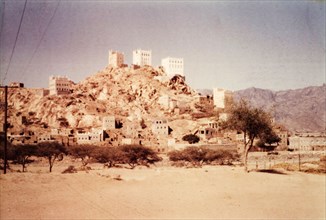 Lodar, Aden. View of the settlement of Lodar, situated on a rocky outcrop in Aden. Western