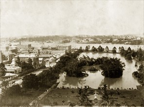 Flooding in Brisbane. View of the Botanical Gardens in flood from the top of Parliament House.