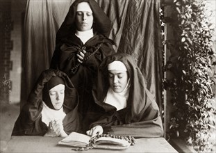 Dressed up as nuns, Australia. Prunella ('Prue') Brodribb, pictured right, and two friends pose for