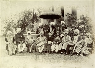 A group of Indian chiefs. A British Lieutenant Governor of the Punjab poses for a group portrait