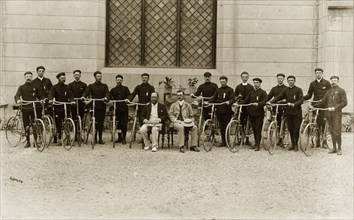 A Victorian gentlemen's bicycle group. Identified as 'The 1st Buffs' bicycle section', British