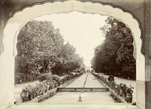 Shalimar Gardens, Lahore. View through a decorative archway of the formal Shalimar Gardens at