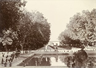 Shalimar Gardens, Lahore. View of the formal Shalimar Gardens at Lahore. Long lines of trees and