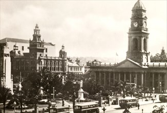 General Post Office, Durban. Formal gardens line the street in front of the General Post Office