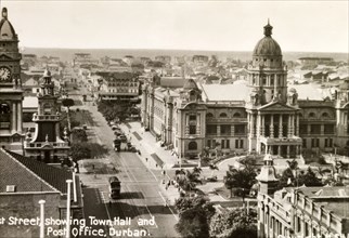 West Street, Durban. View along West Street towards the seafront, showing Durban's grandiose Town
