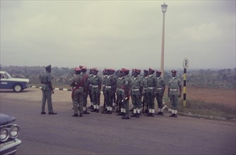 Nigerian military police. Uniformed military police, pictured towards the end of the Nigerian Civil