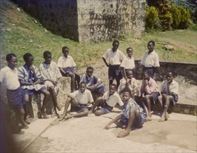 Church of Nigeria schoolboys. Uniformed boys from a Church of Nigeria school relax outdoors on a