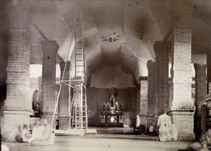 Interior of Roman Catholic Cathedral, Uganda. Interior view of a brick-built cathedral which is