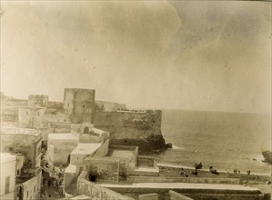 General view of Safi. View towards the coast of the square-shaped buildings and fortified walls of