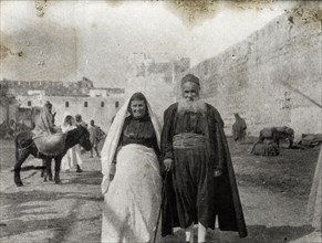 A Jewish couple in Morocco. Portrait of a middle-aged Jewish couple wearing traditional dress. The