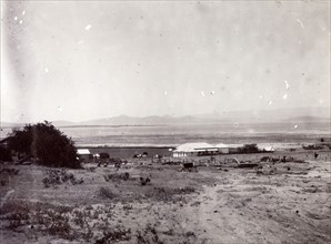 Settlement at Naivasha. View over the Kenyan plains showing a village settlement at Navaisha.
